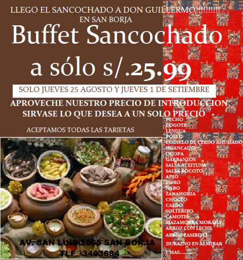 Buffet sancochado don guillermo san borja solo por 2 semanas en Lima -  Otros Servicios | 322007
