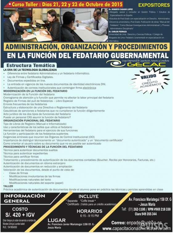 Curso-taller: Administración, Organización Y Procedimientos En La ...