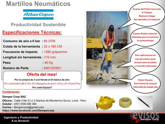 Alquiler venta martillos rompedores y perforadoras neumaticas
