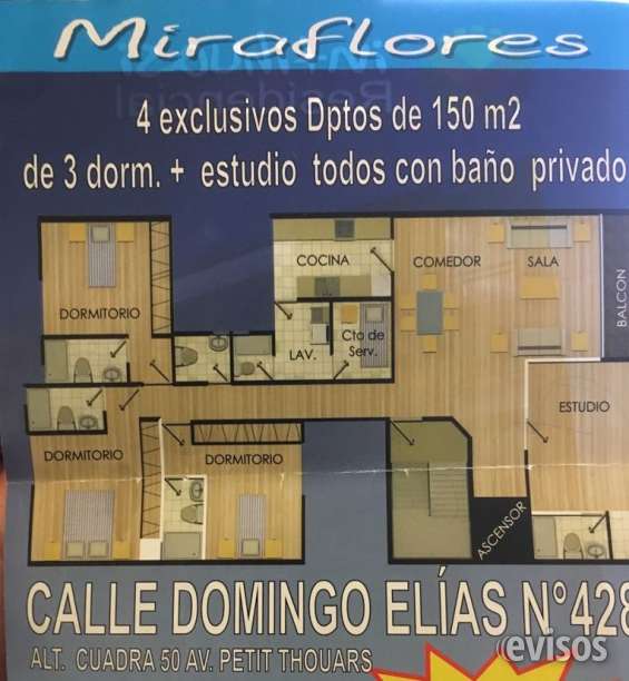 Venta de departamentos en lima de 3 hab en miraflores en Lima